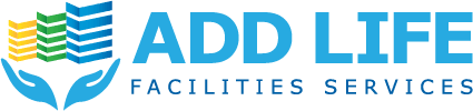 Original Add Life Facilities Services logo with blue hands and a multicolored building.